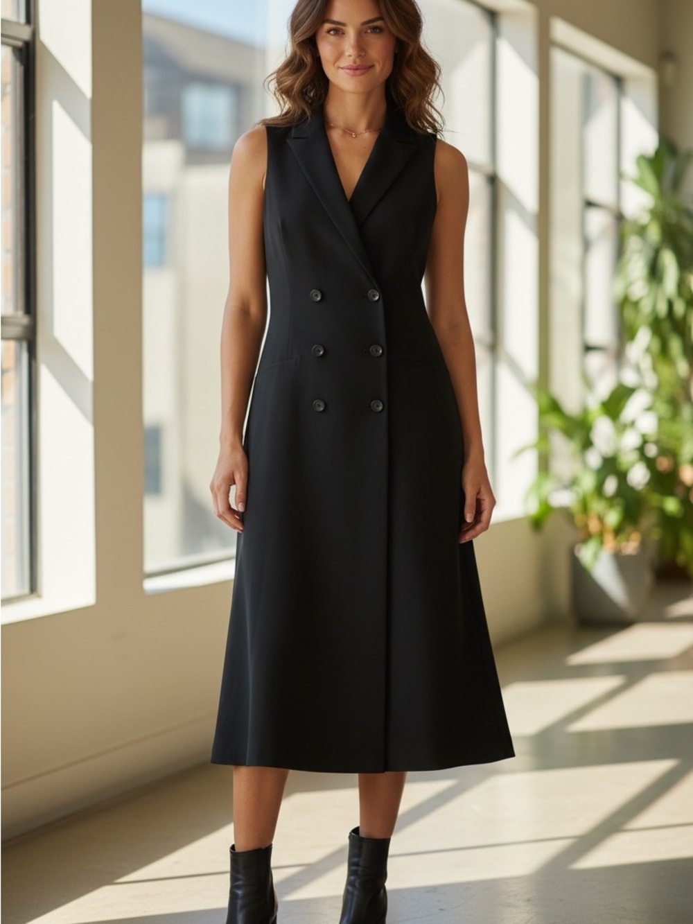Vintage 90’sLauren Ralph Lauren Black Sleeveless Double-Breasted Maxi Vest Dress